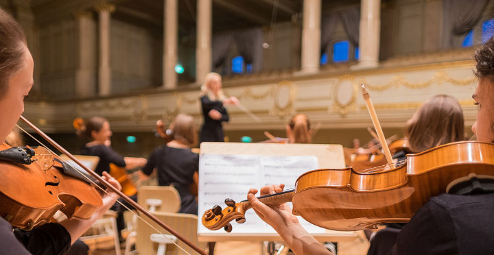 A orchestra playing